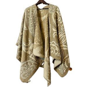 Acrylic Women’s Boho Coastal Swirl Tan Cream Poncho Shawl Cape OS
